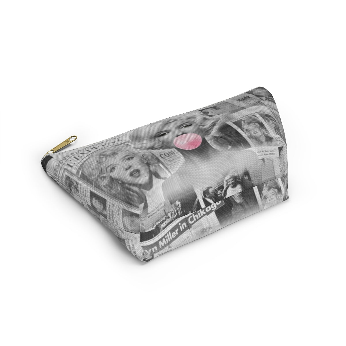 Marilyn Monroe Cosmetic Pouch w T-bottom, Accessory Pouch - Marilyn Bubblegum Pink International News Makeup Bag