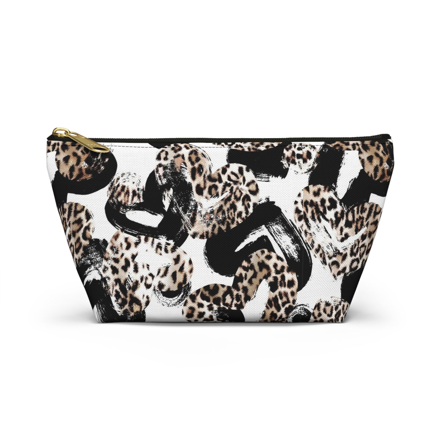 Personalized Leopard Hearts Cosmetic Pouch w T-bottom, Accessory Pouch