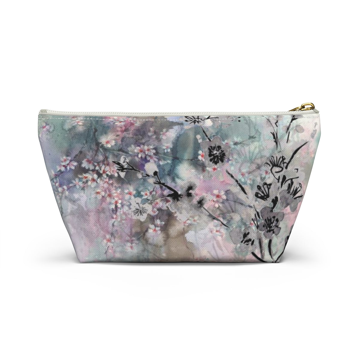 Sakura Cosmetic Pouch w T-bottom, Accessory Pouch - Watercolor Cherry Blossom