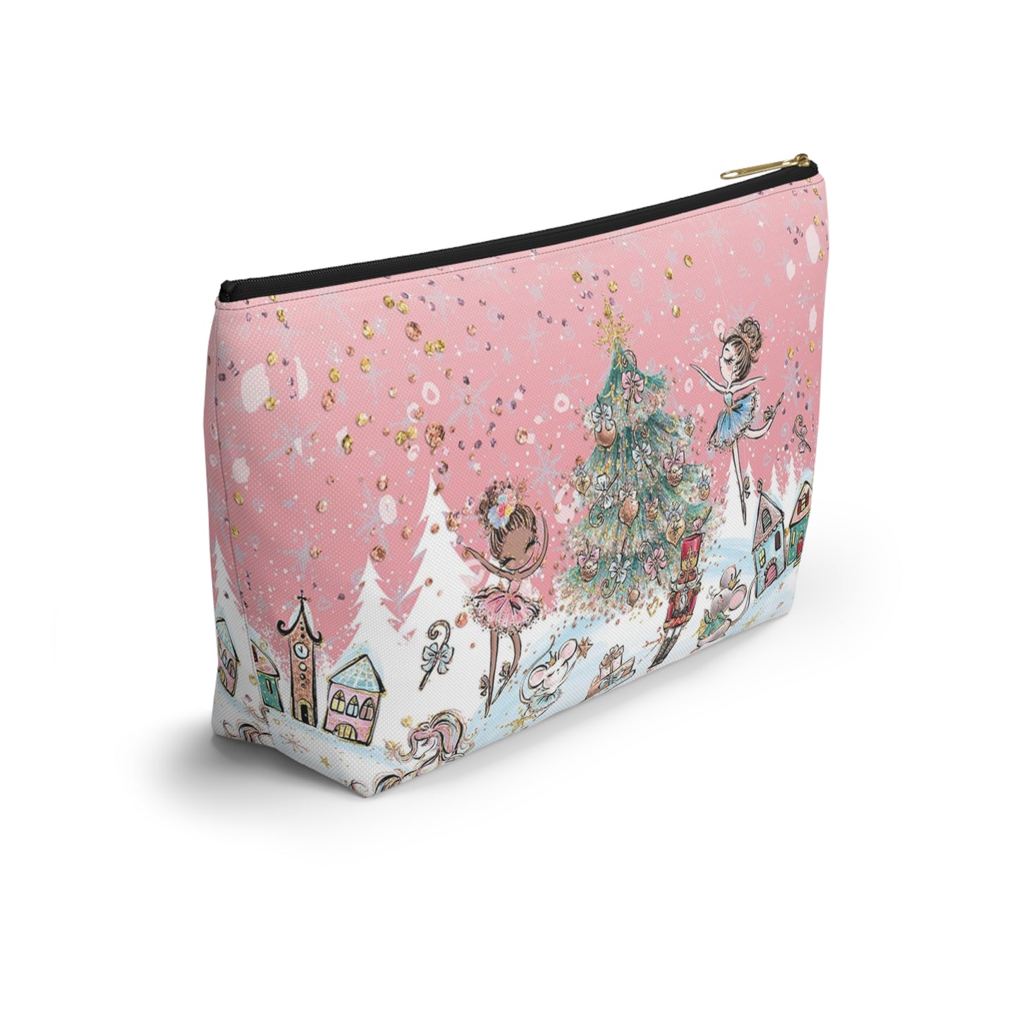 Nutcracker Cosmetic Pouch w T-bottom, Accessory Pouch - Pink Nutcracker Ballet Makeup Bag