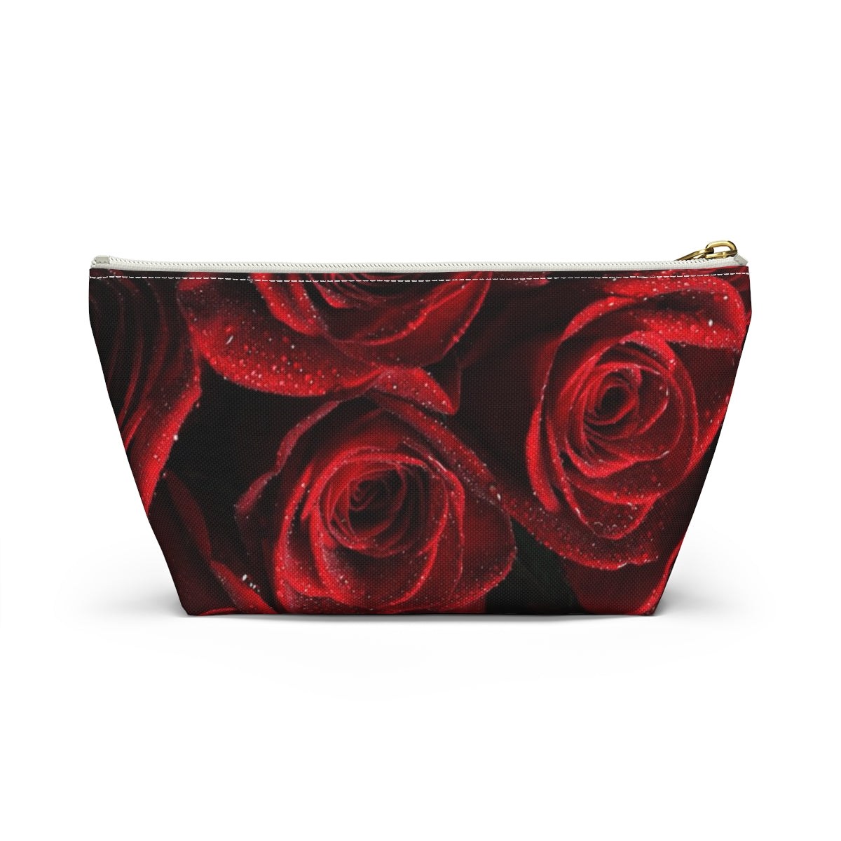 Personalized Rose Cosmetic Pouch w T-bottom, Accessory Pouch - Red Rose and Leopard