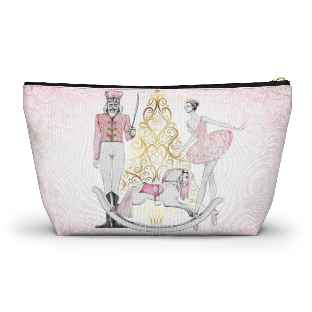 Personalized Nutcracker Ballet Cosmetic Pouch w T-bottom, Accessory Pouch, Pink and Gold