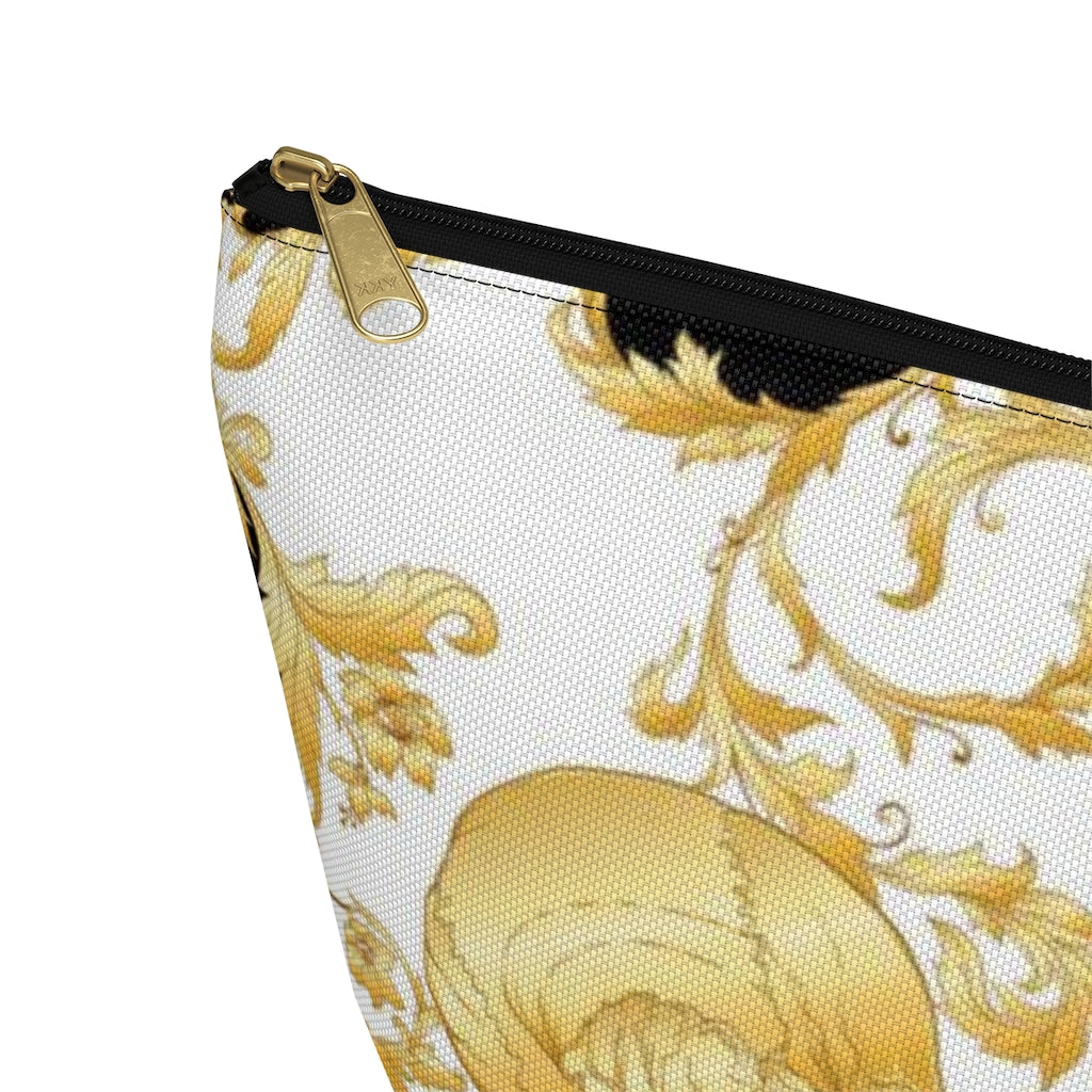 Gilded Skull Cosmetic Pouch w T-bottom, Accessory Pouch