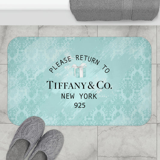 Personalized Please Return to Me Bath Mat - Your Name & Co. Shower Mat - Breakfast at Tiffany Inspired Bathroom Rug - Damask