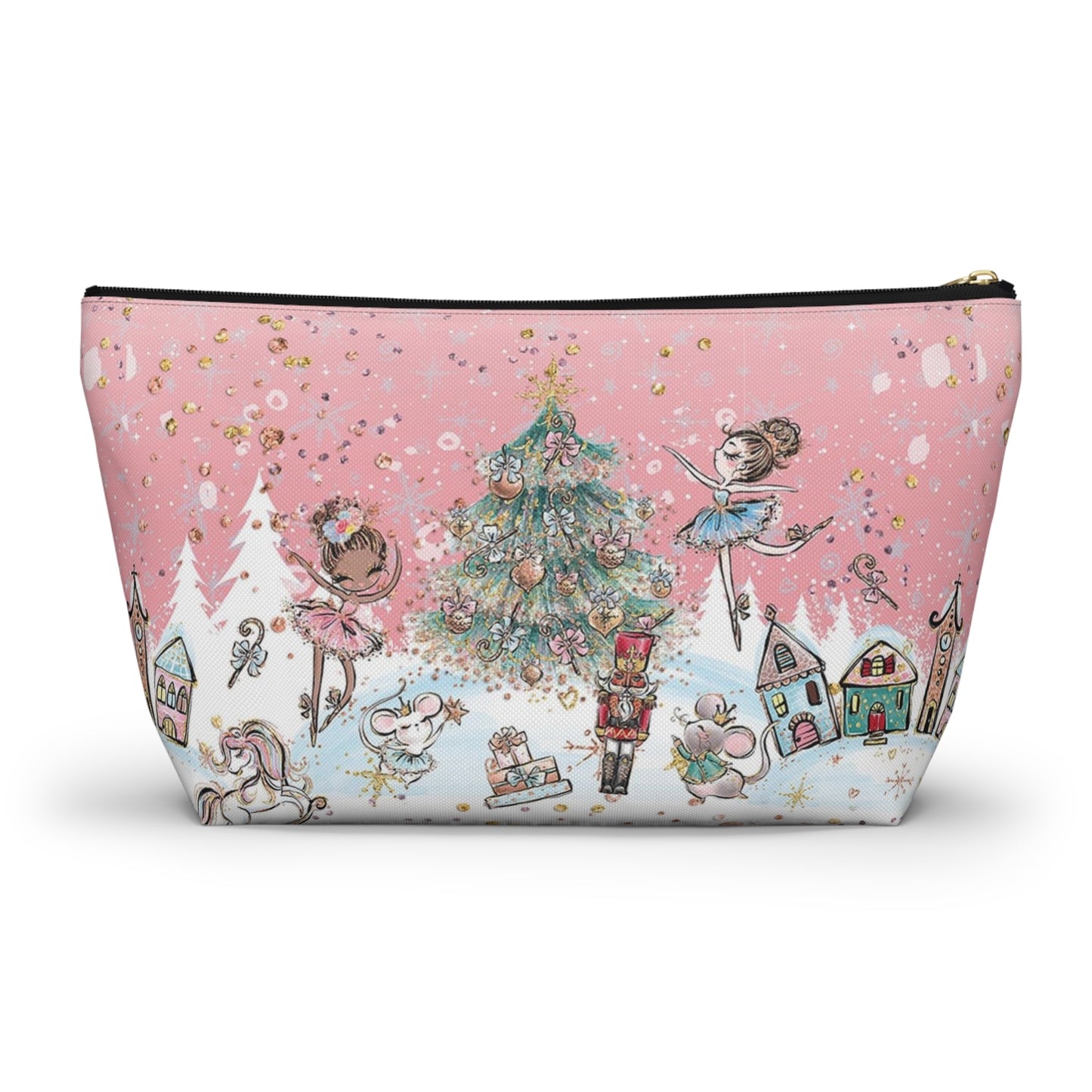 Nutcracker Cosmetic Pouch w T-bottom, Accessory Pouch - Pink Nutcracker Ballet Makeup Bag