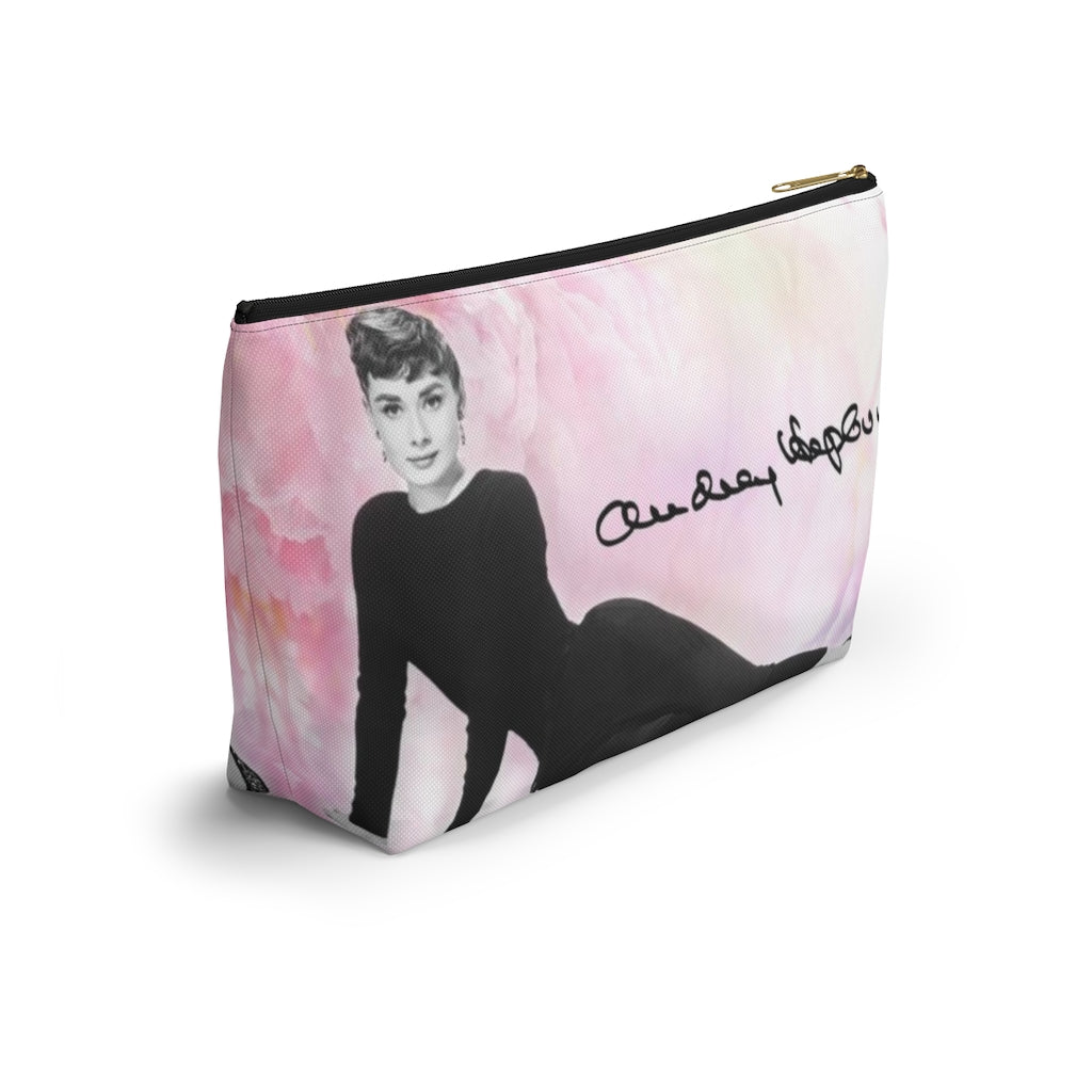 Audrey Hepburn Signature Cosmetic Pouch w T-bottom, Accessory Pouch, Pink