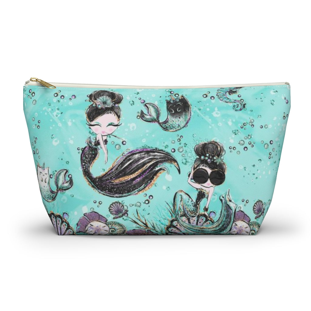 Audrey Hepburn Cosmetic Pouch w T-bottom, Accessory Pouch, Mermaid Mercat