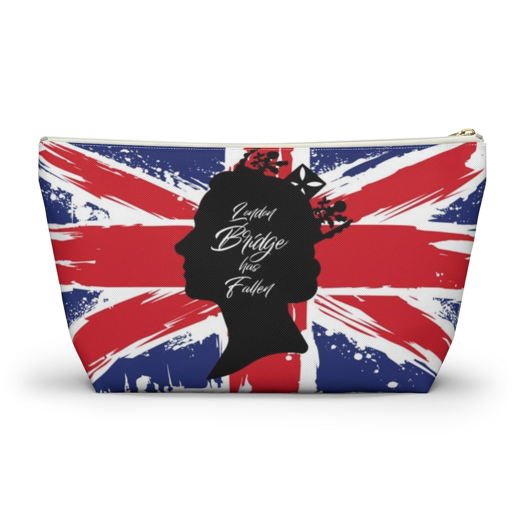 London Bridge has Fallen Cosmetic Pouch w T-bottom, Accessory Pouch, British Flag Queen Elizabeth