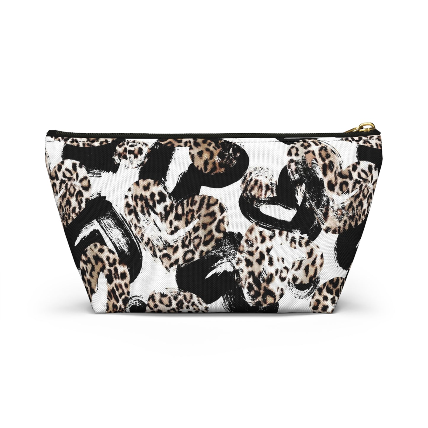 Personalized Leopard Hearts Cosmetic Pouch w T-bottom, Accessory Pouch