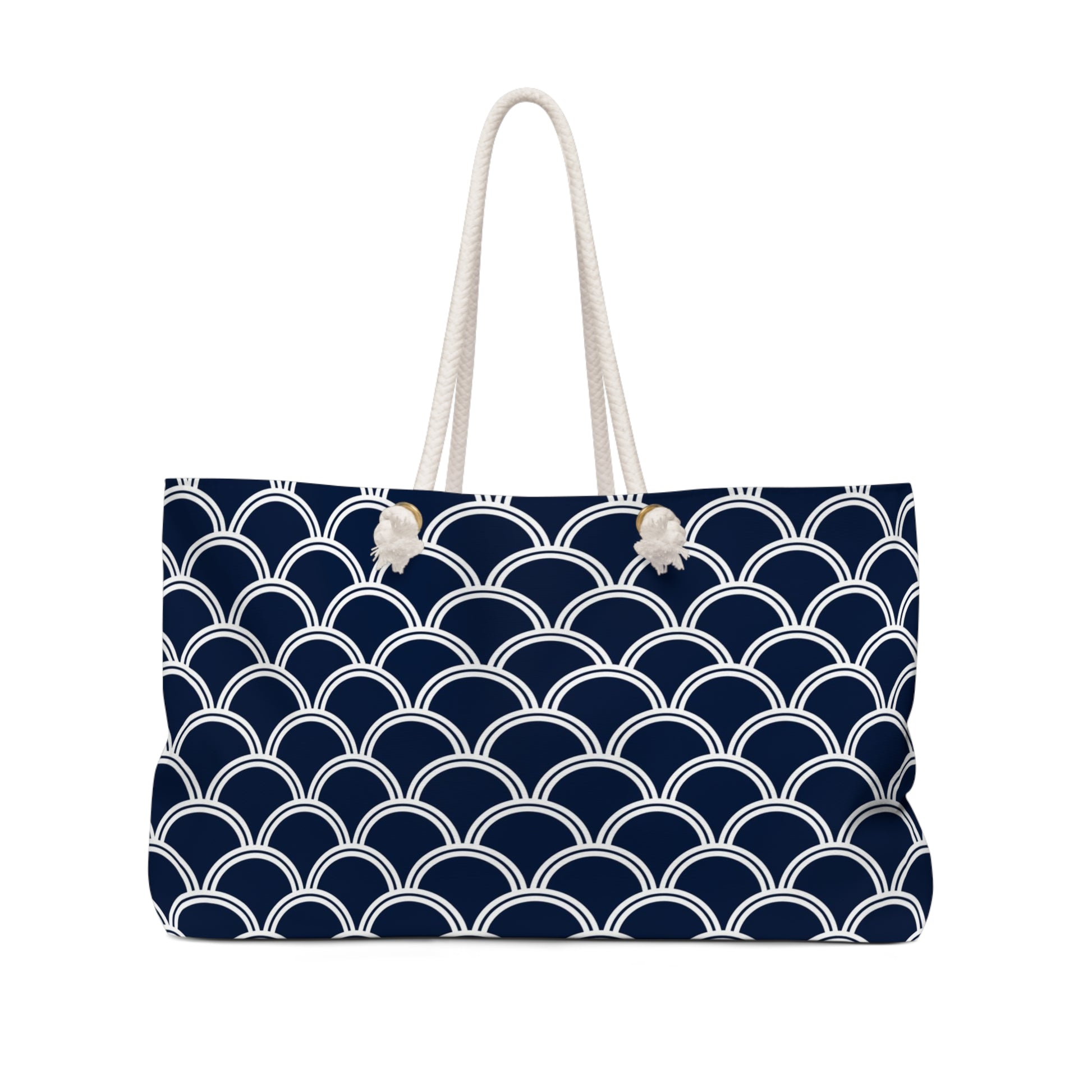 Monogram Pink Stripe Tote Bag - Rope Handles Navy Blue