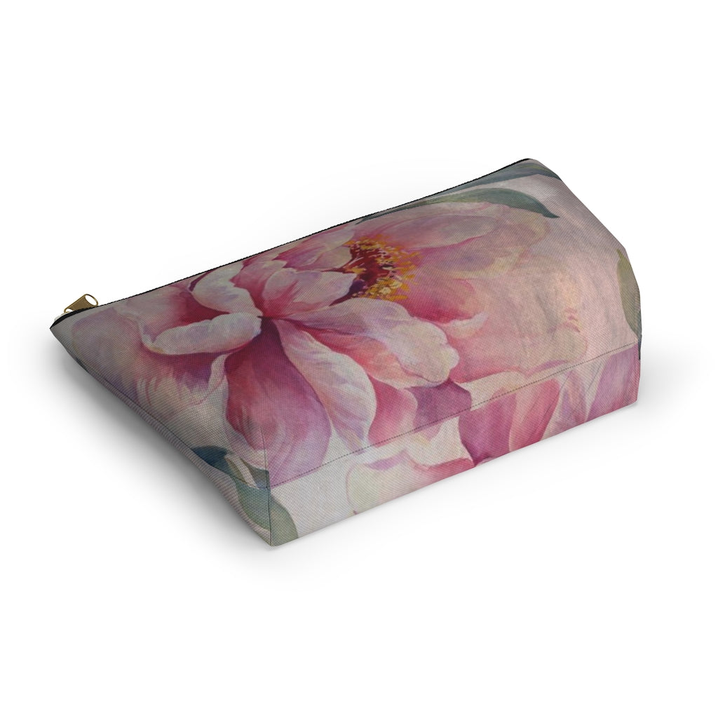 Rose Cosmetic Pouch w T-bottom, Accessory Pouch, Dusky Pink