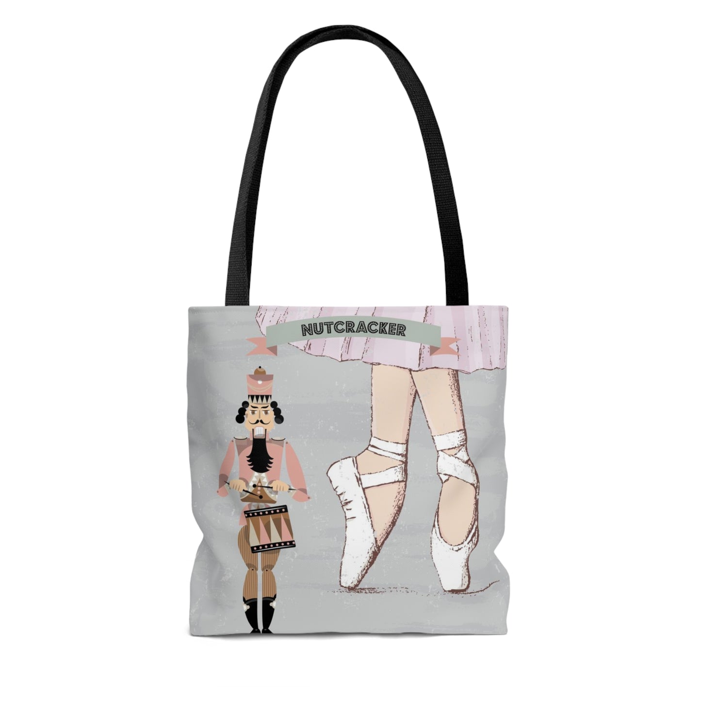 Nutcracker Ballet Canvas Tote Bag, Basic Square Tote - Grey Ballerina Nutcracker Tote