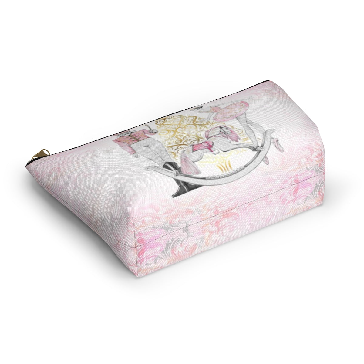 Personalized Nutcracker Ballet Cosmetic Pouch w T-bottom, Accessory Pouch, Pink and Gold