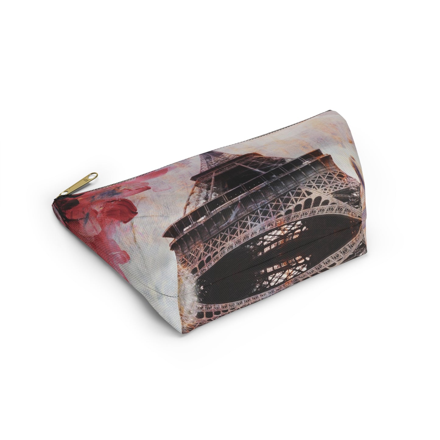 Eiffel Tower Cosmetic Pouch w T-bottom, Accessory Pouch - Paris Abstract Flower