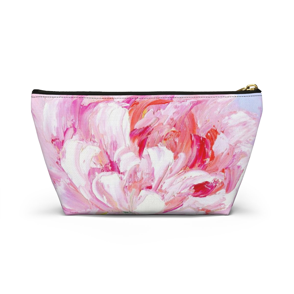 Peony Cosmetic Pouch w T-bottom, Accessory Pouch,  Pink Oil Painting