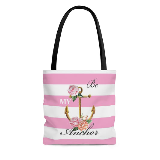 Pink Stripe Be My Anchor Flower Tote Bag