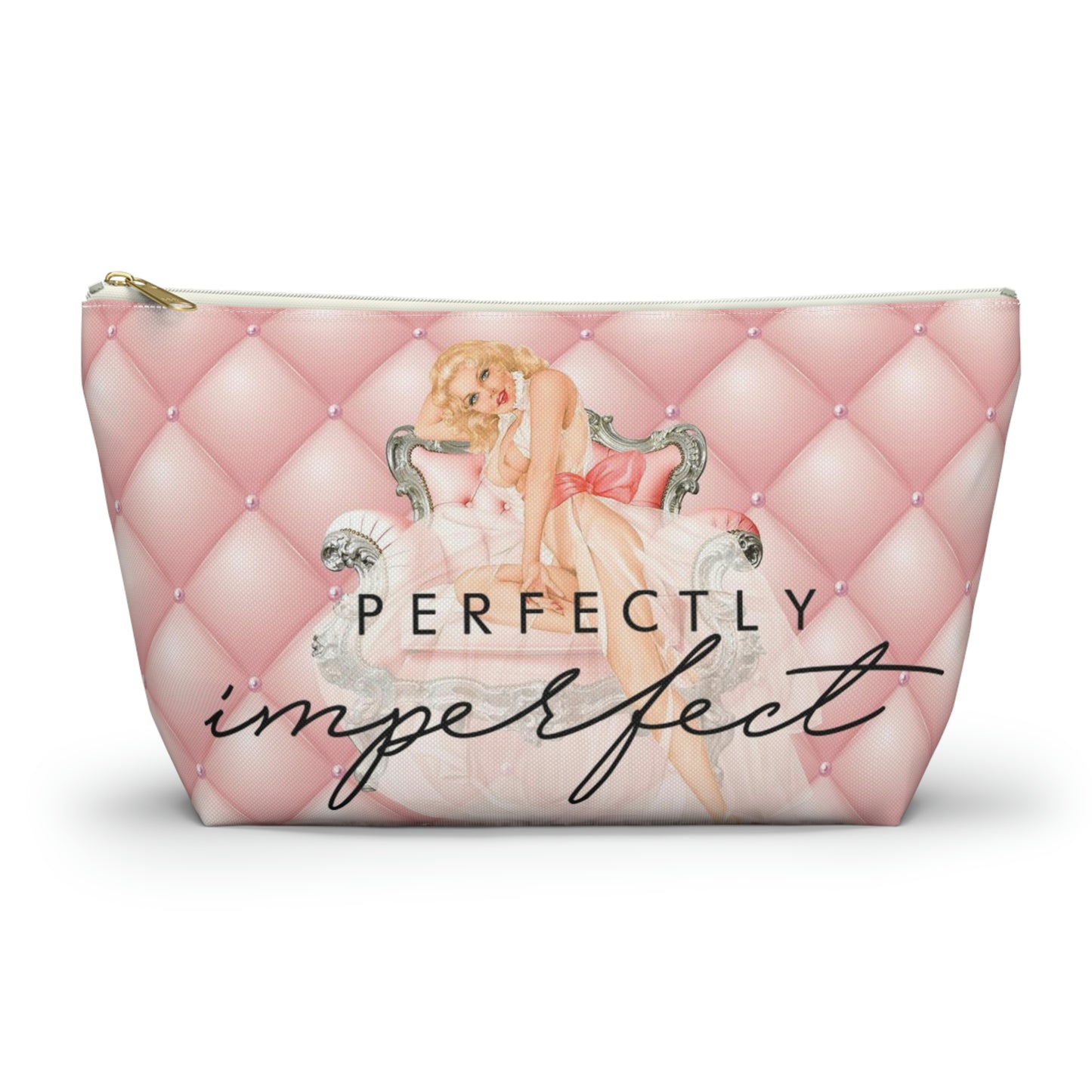 Pinup Girl Cosmetic Pouch w T-bottom, Accessory Pouch - Perfectly Imperfect Pink Peach