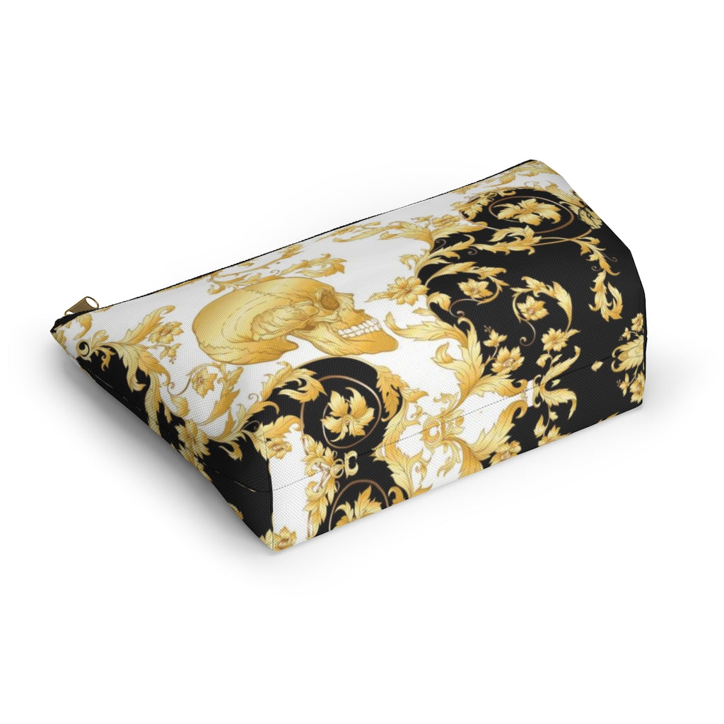 Gilded Skull Cosmetic Pouch w T-bottom, Accessory Pouch