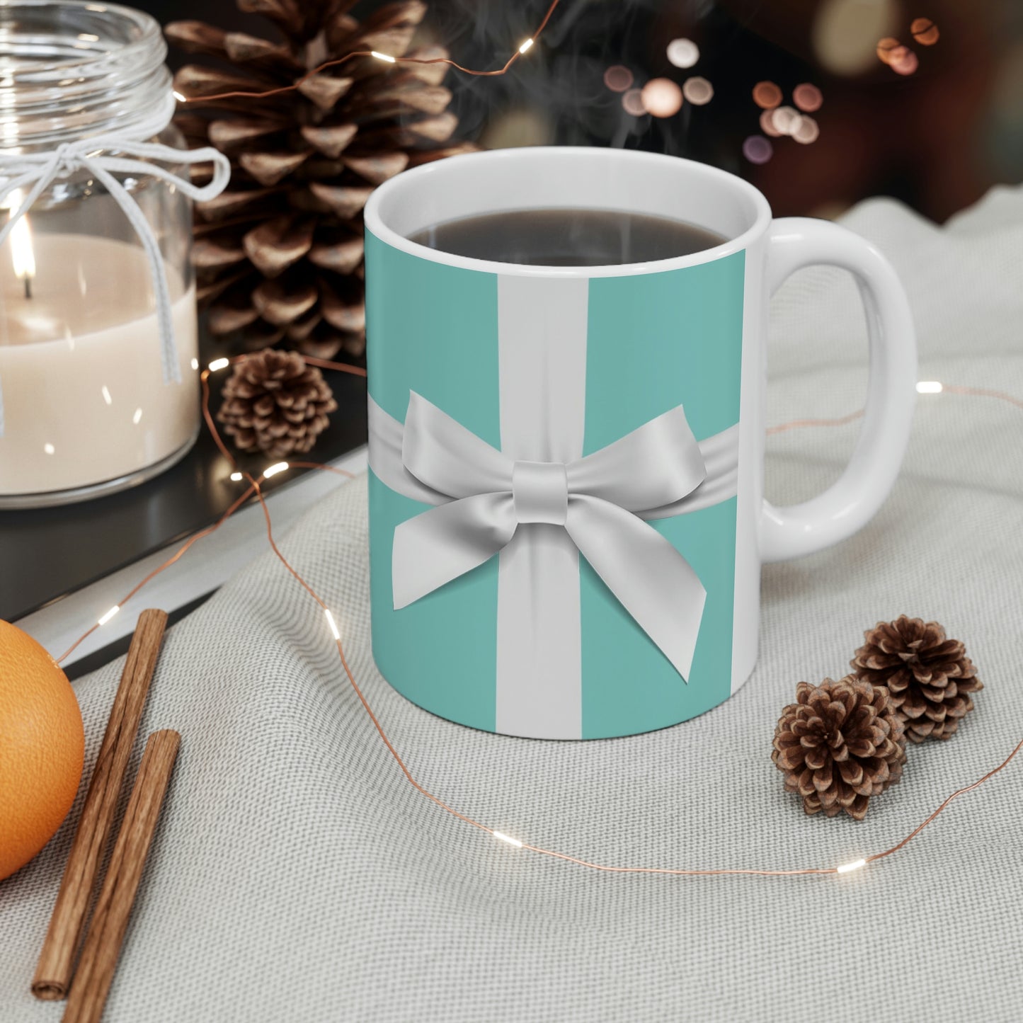 Personalized Little Blue Box Mug 11oz - Breakfast at Tiffany Mug - Robin Egg Blue Mug with White Bow - Name & Co.