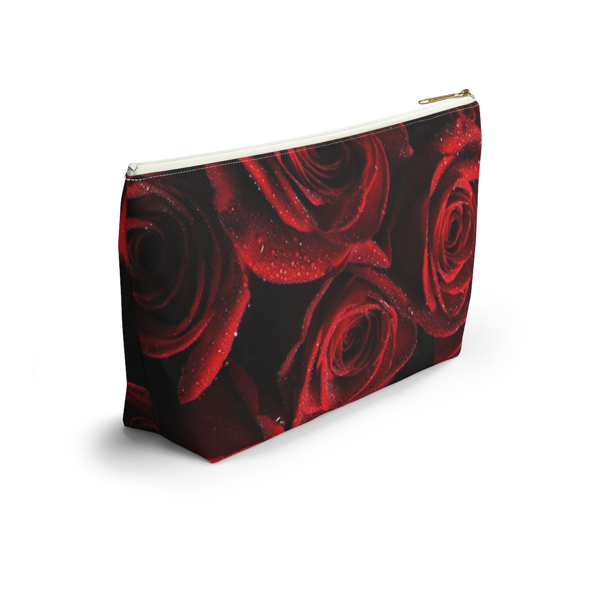 Personalized Rose Cosmetic Pouch w T-bottom, Accessory Pouch - Red Rose and Leopard