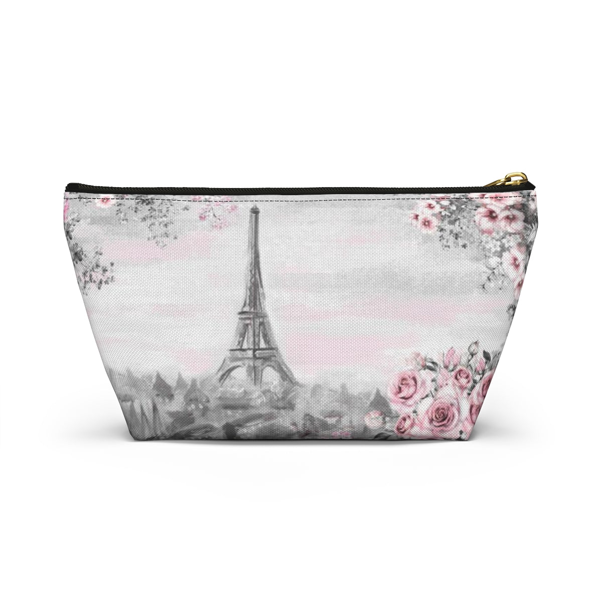 Eiffel Tower Cosmetic Pouch w T-bottom, Accessory Pouch, Pink Paris Rose