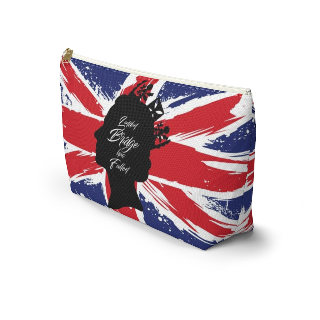 London Bridge has Fallen Cosmetic Pouch w T-bottom, Accessory Pouch, British Flag Queen Elizabeth