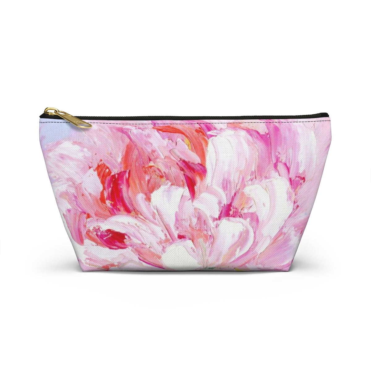 Peony Cosmetic Pouch w T-bottom, Accessory Pouch,  Pink Oil Painting