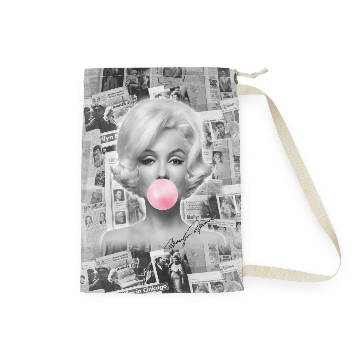 Marilyn Monroe Sack, Laundry Sack, Santa Sack, Dust Bag, Gift Sack - Marilyn Bubblegum Pink International News Bag