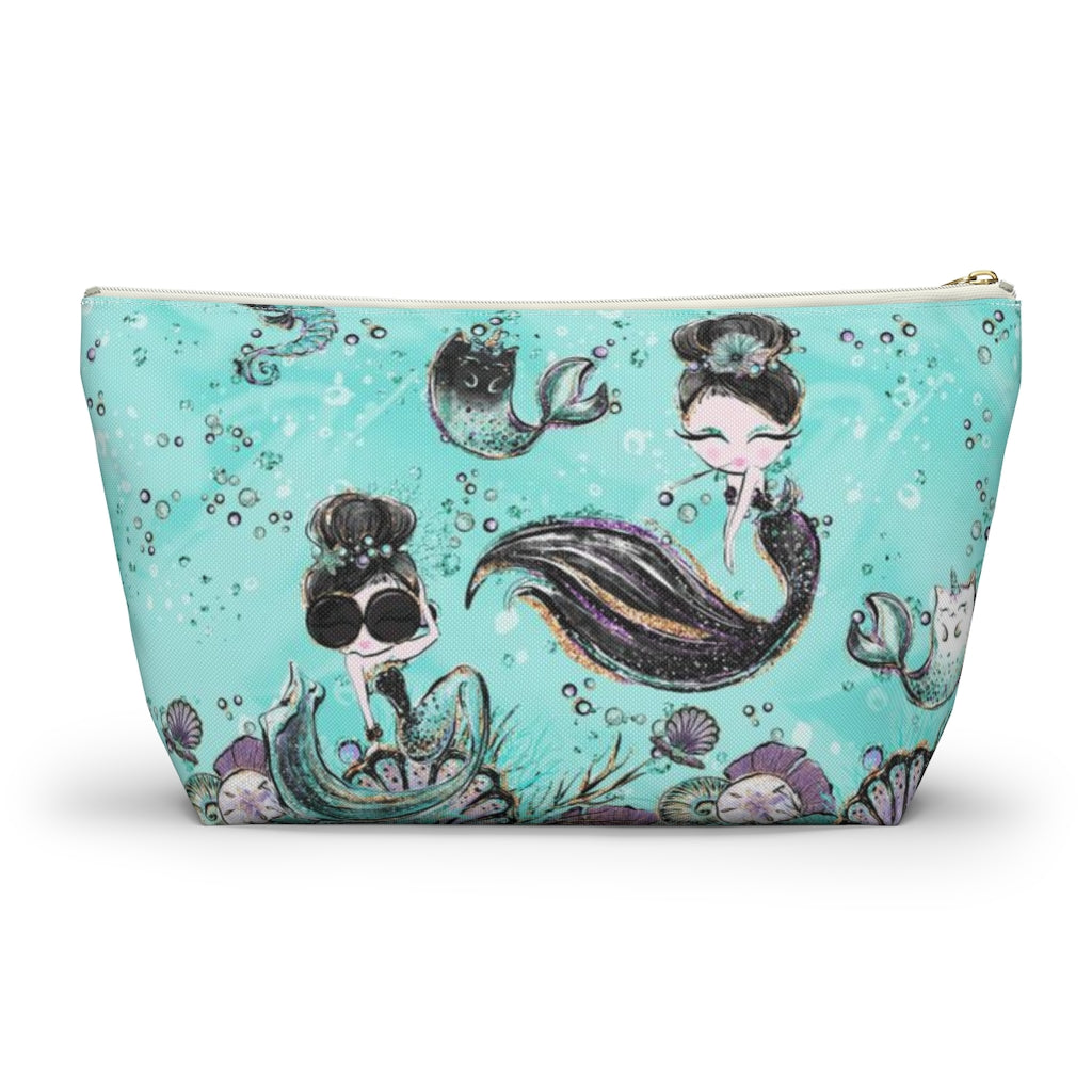 Audrey Hepburn Cosmetic Pouch w T-bottom, Accessory Pouch, Mermaid Mercat