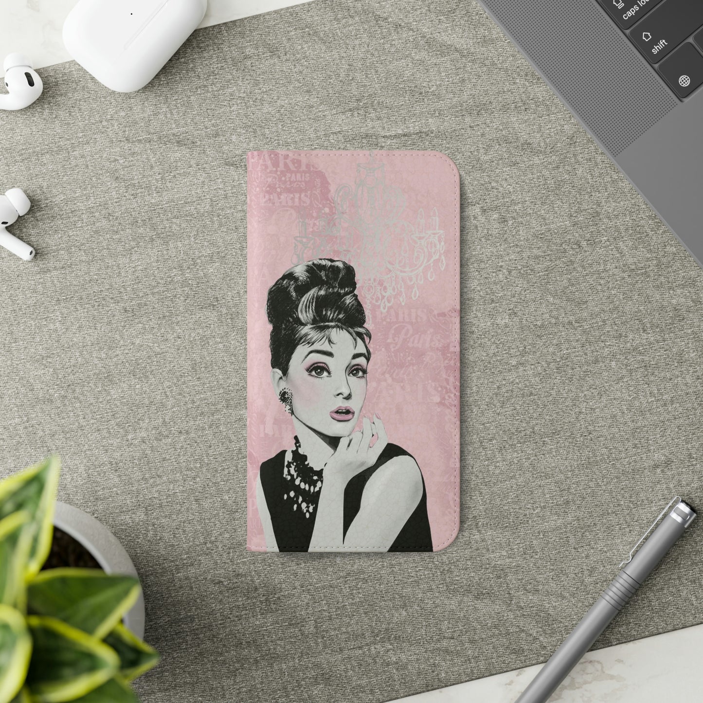 Audrey Hepburn Phone Case, Pink Paris Folio Phone Case, Paris is Always a Good Idea Smart Phone Folding Case