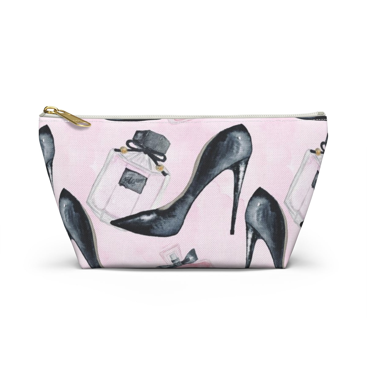 Pink Fashion Pouch w T-bottom, Accessory Pouch - Stilettos and Perfume