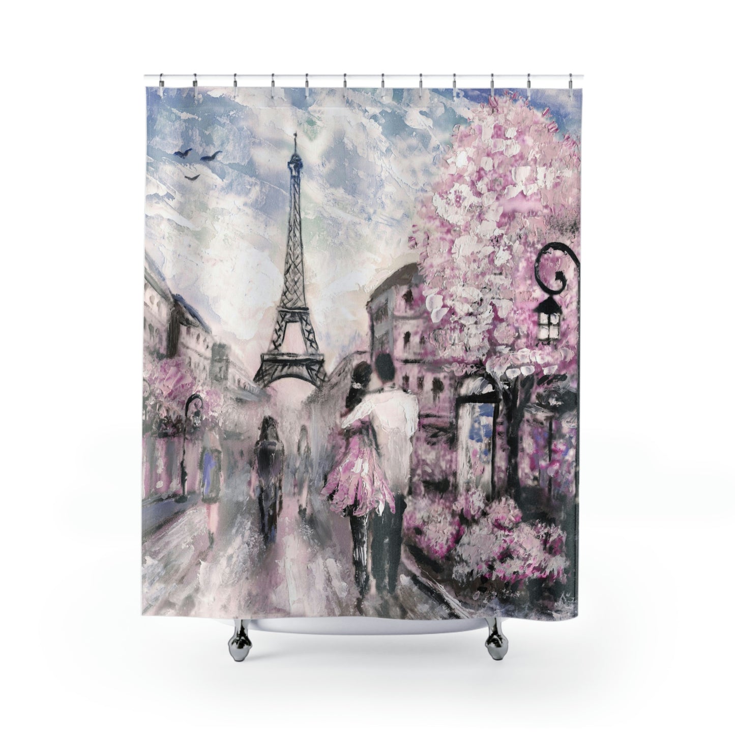 Love in Paris Eiffel Tower in Paris - Personalized Shower Curtain - Pink Paris Painting Fashion Bathroom Curtain