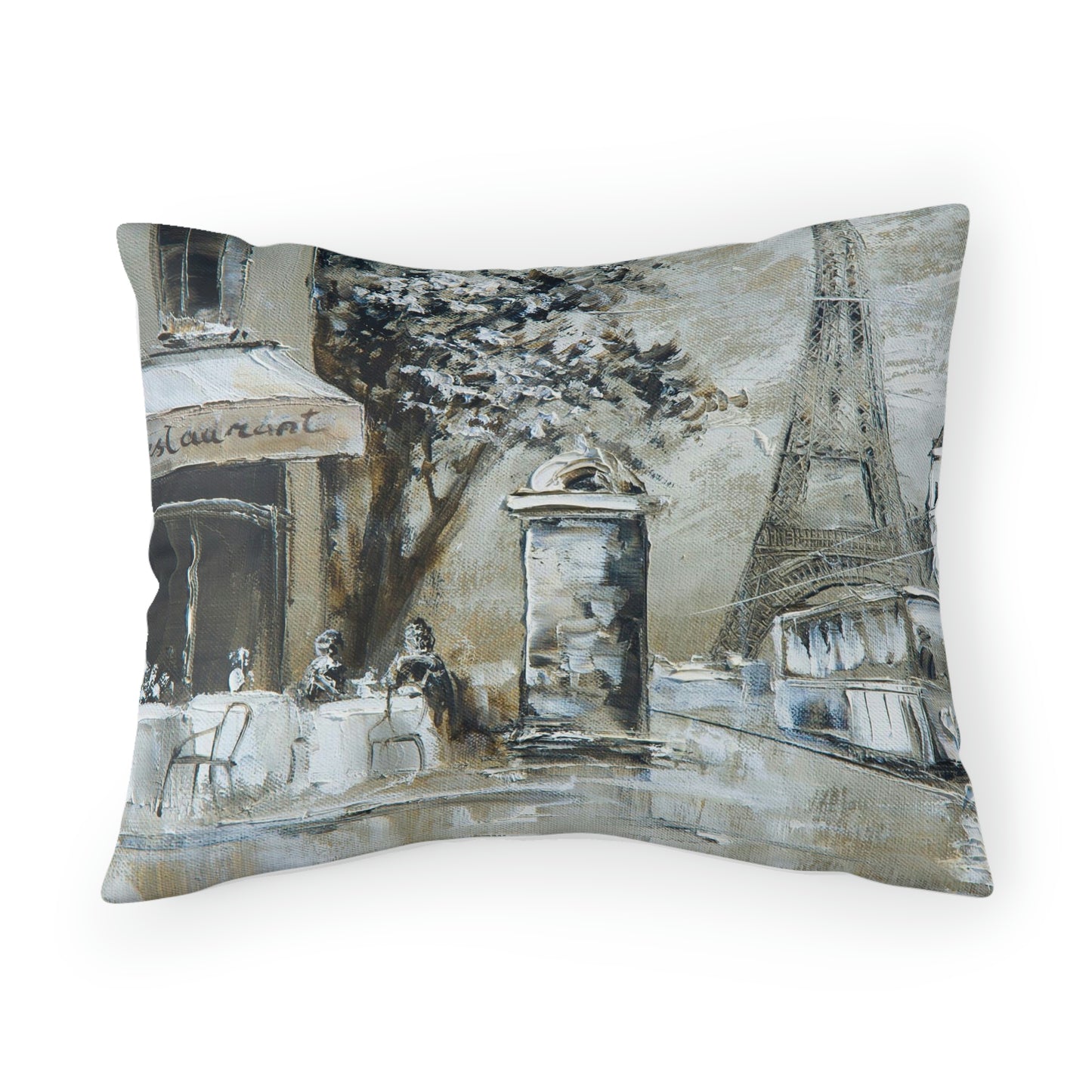 Cafe in Paris Pillow Shams - Eiffel Tower Painting Pillow Shams - Standard or King Pillow Size - Abstract Sepia Painting Bed Pillow Shams