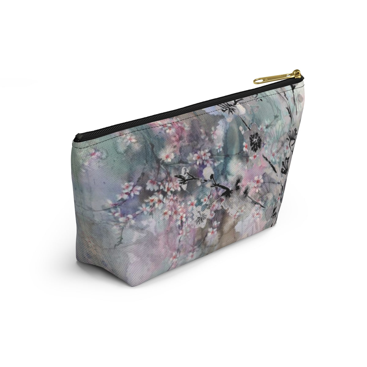 Sakura Cosmetic Pouch w T-bottom, Accessory Pouch - Watercolor Cherry Blossom