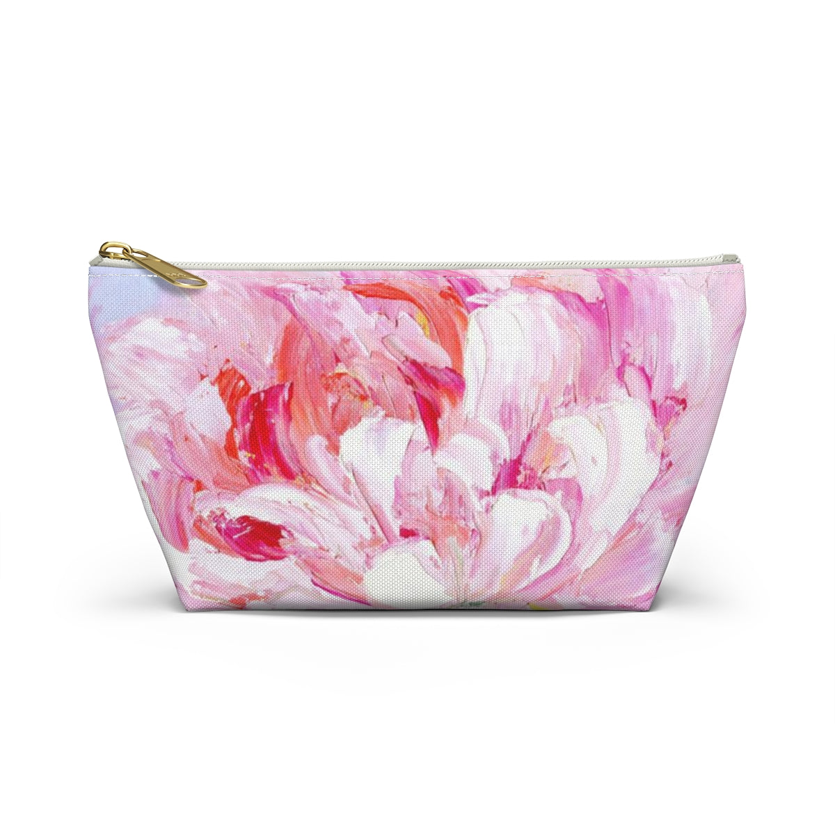 Peony Cosmetic Pouch w T-bottom, Accessory Pouch,  Pink Oil Painting