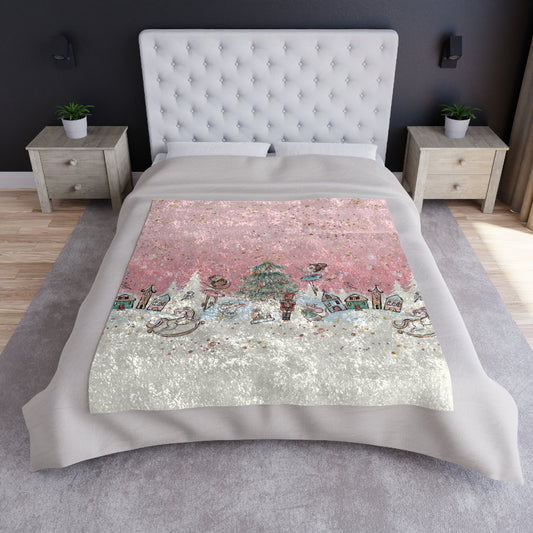 Personalized Pink Nutcracker Ballet Blanket, Crushed Velvet Blanket, Pink Nutcracker Ballet Christmas Blanket