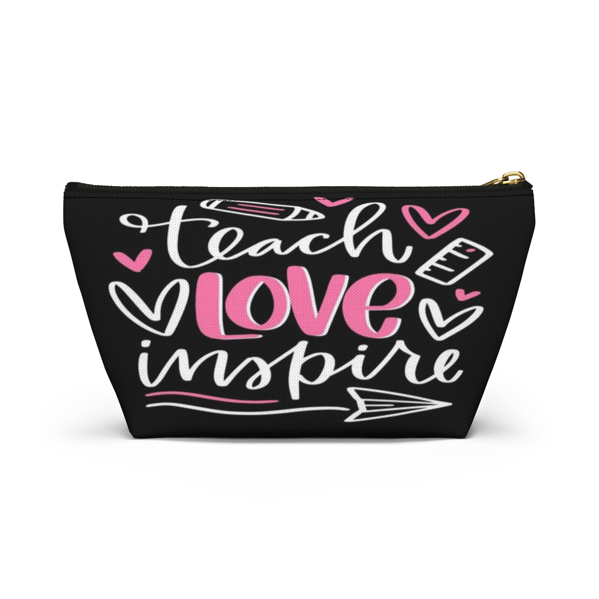 Teach Love Inspire Cosmetic Pouch w T-bottom, Accessory Pouch, Pink