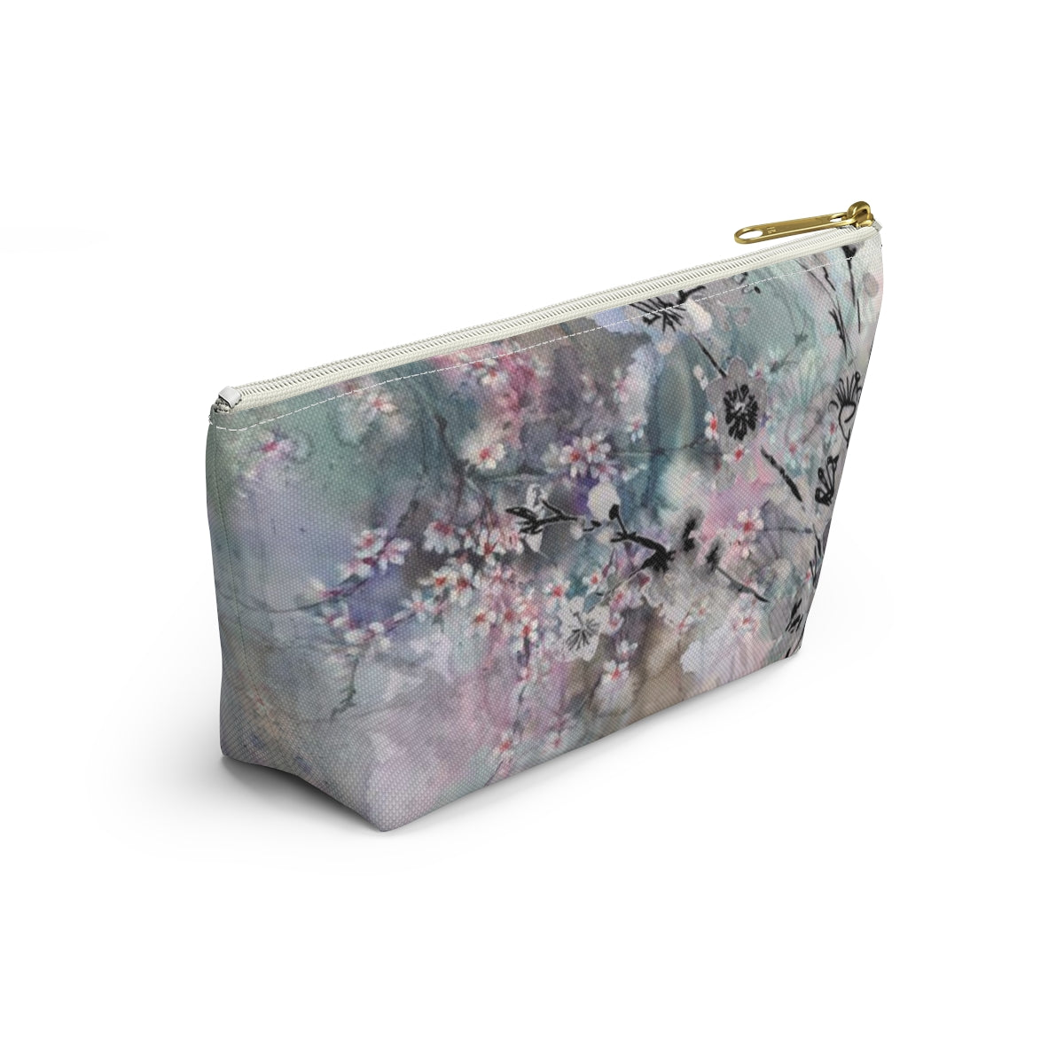 Sakura Cosmetic Pouch w T-bottom, Accessory Pouch - Watercolor Cherry Blossom