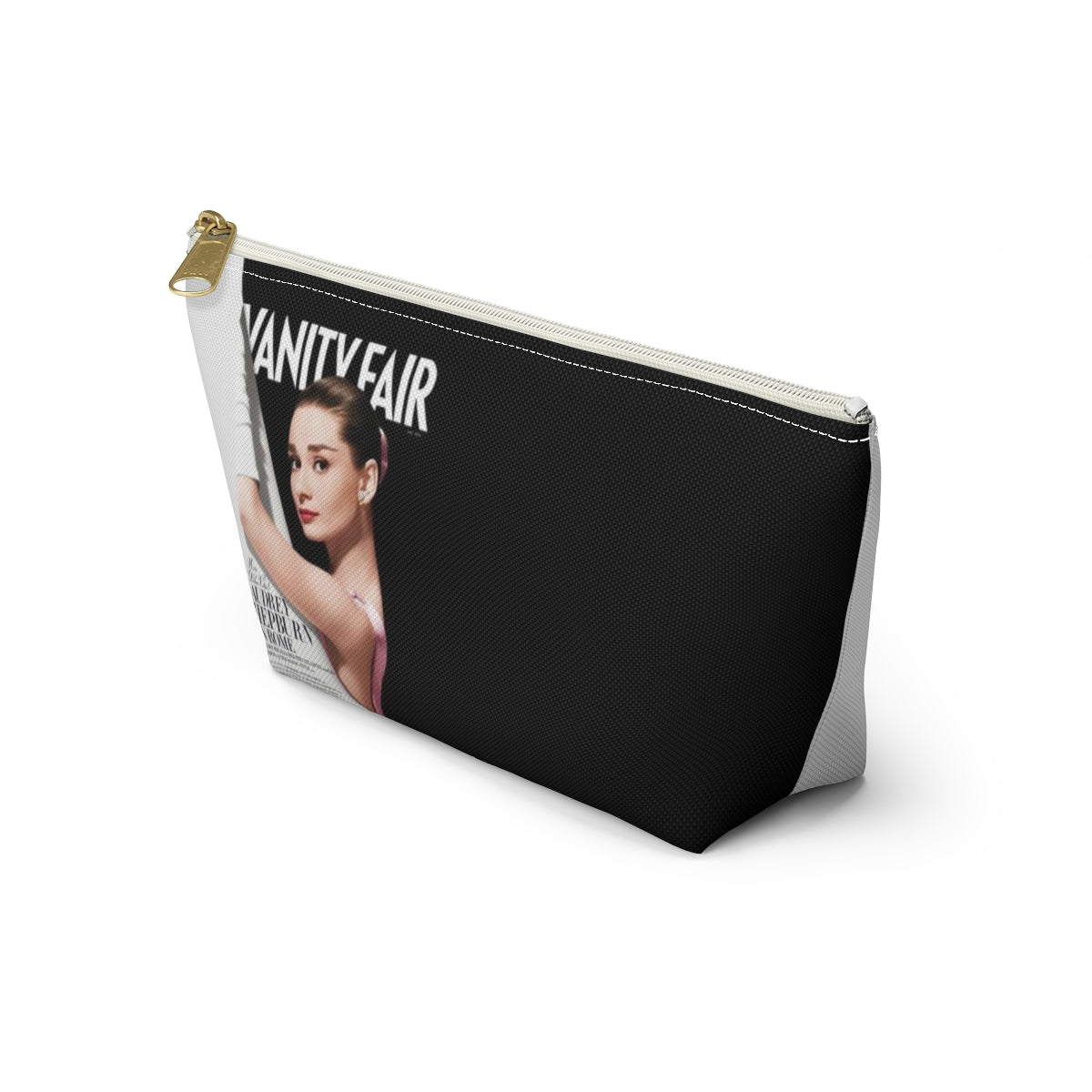 Personalized Audrey Hepburn Cosmetic Pouch w T-bottom, Accessory Pouch - Audrey Hepburn Vanity Fair Color Block Bag