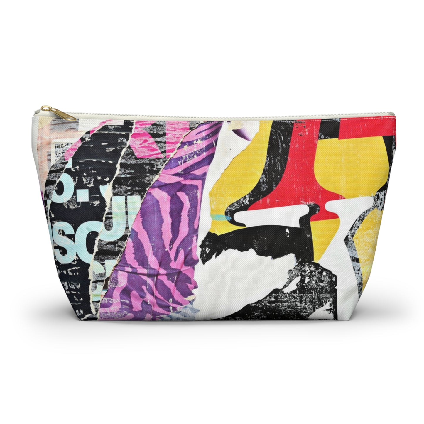 Urban Street Art Cosmetic Pouch w T-bottom, Accessory Pouch - Torn Poster Street Art Makeup Bag - Mixed Media Bag 23