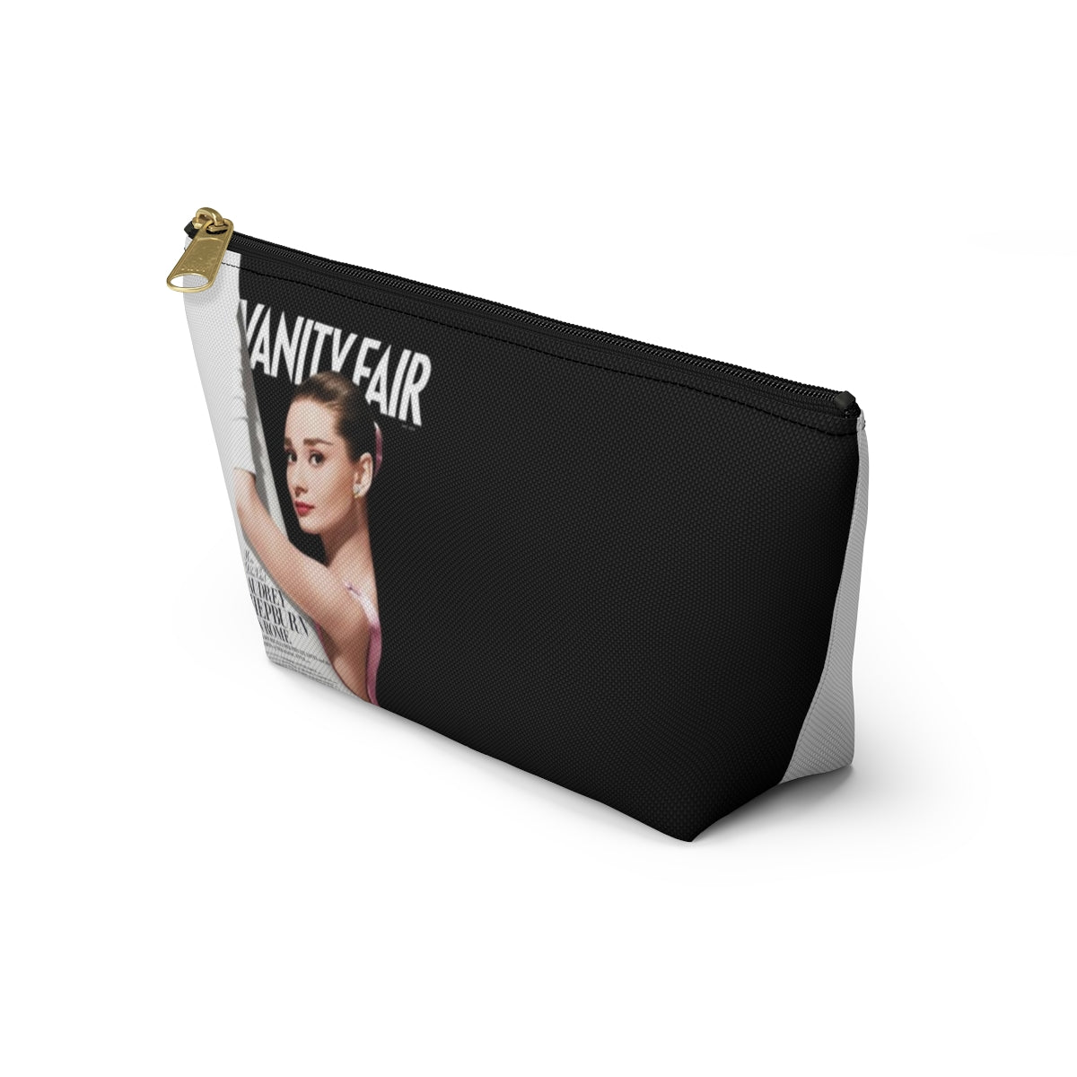 Personalized Audrey Hepburn Cosmetic Pouch w T-bottom, Accessory Pouch - Audrey Hepburn Vanity Fair Color Block Bag