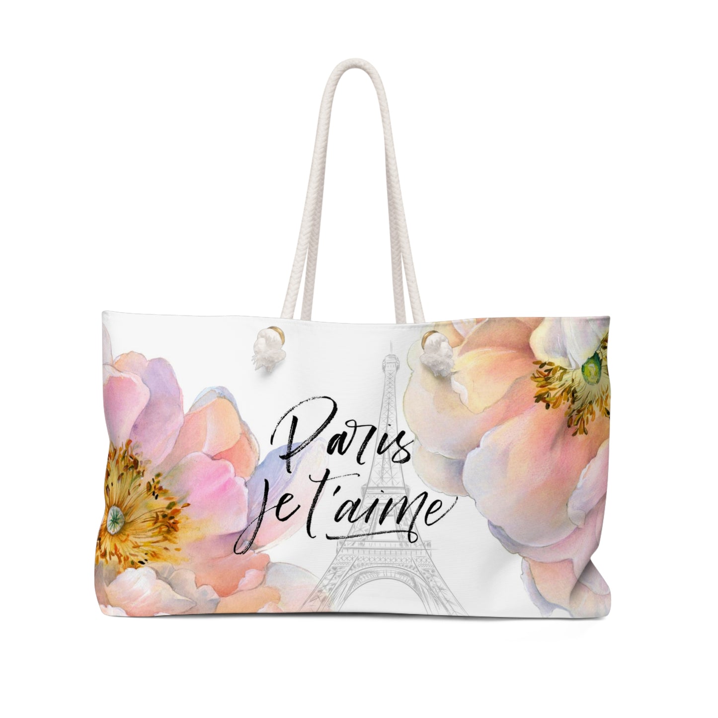 Paris I love you Tote Bag - Weekender Bag, Rope Tote - Paris je t'aime Flower Eiffel Tower Bag