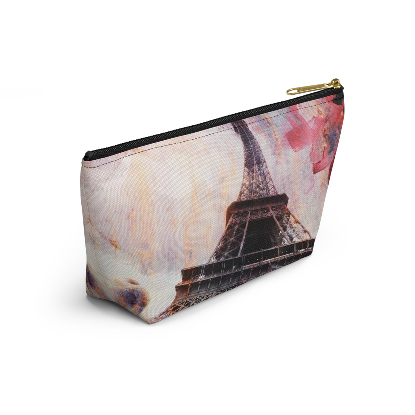 Eiffel Tower Cosmetic Pouch w T-bottom, Accessory Pouch - Paris Abstract Flower