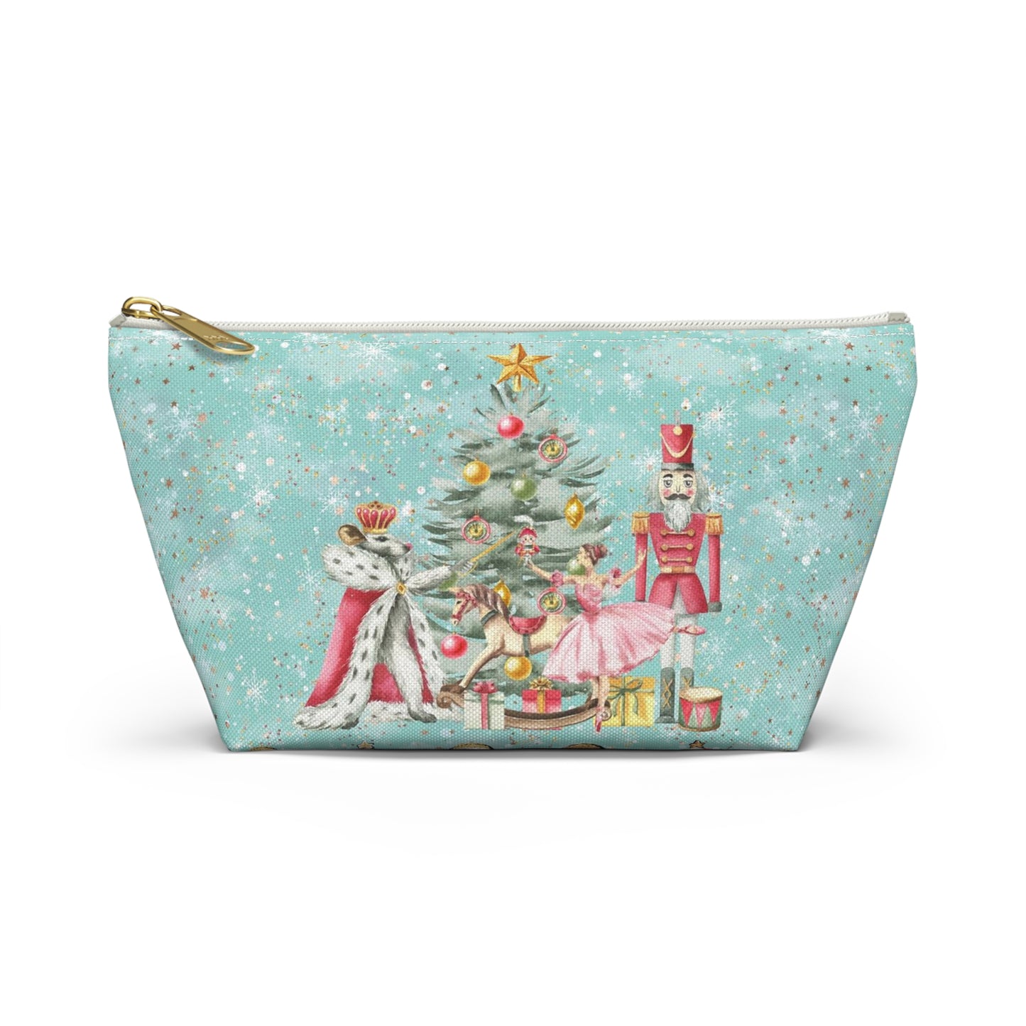 Nutcracker Gingerbread Cosmetic Pouch w T-bottom, Accessory Pouch - Blue Green Snowflake Nutcracker Ballet Makeup Bag