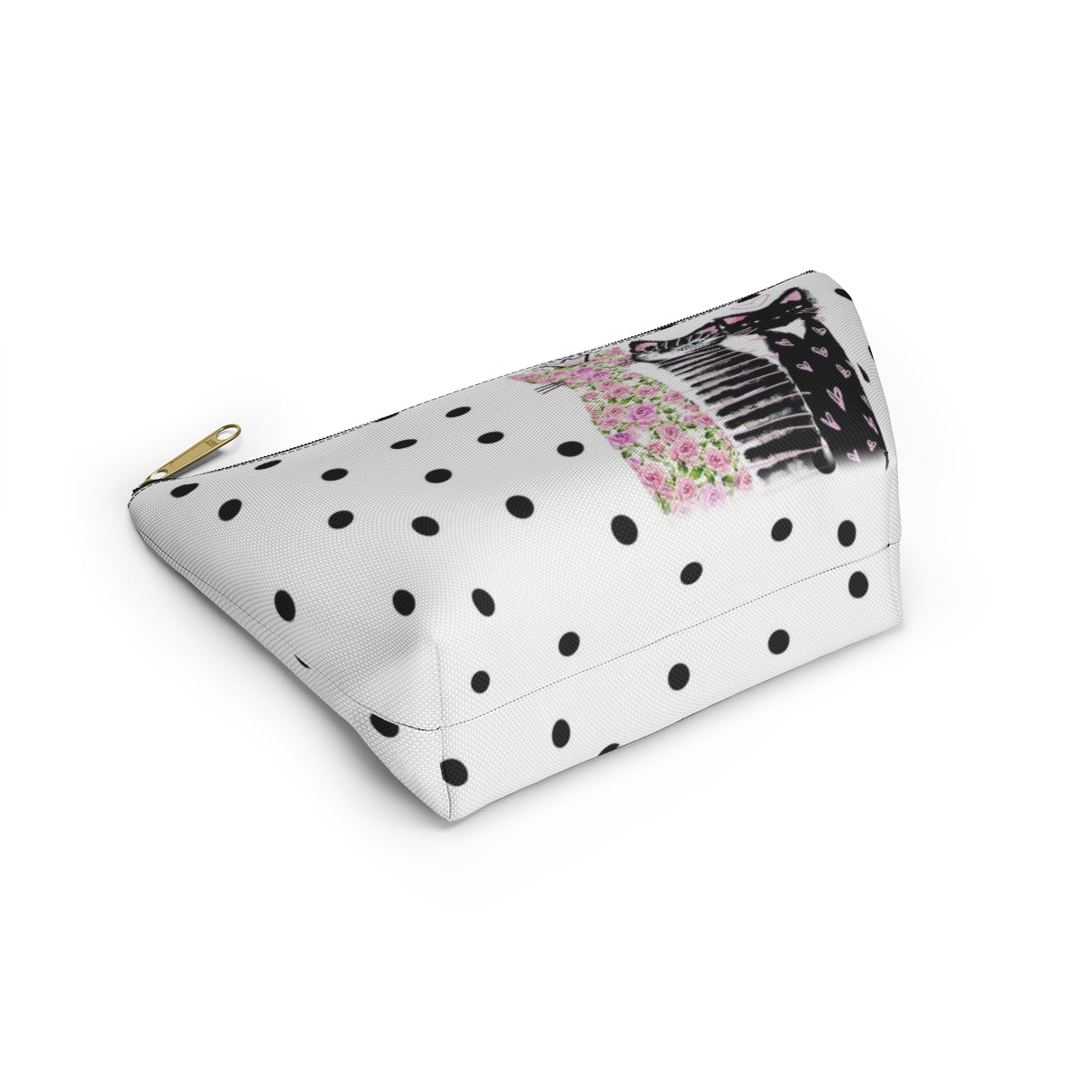 Personalized Kitty Cat Lover Cosmetic Pouch w T-bottom, Accessory Pouch, Cats Polka Dot