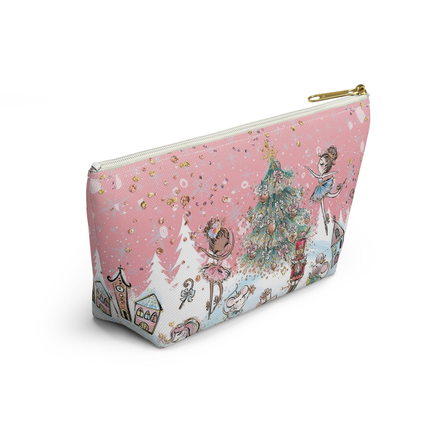 Nutcracker Cosmetic Pouch w T-bottom, Accessory Pouch - Pink Nutcracker Ballet Makeup Bag