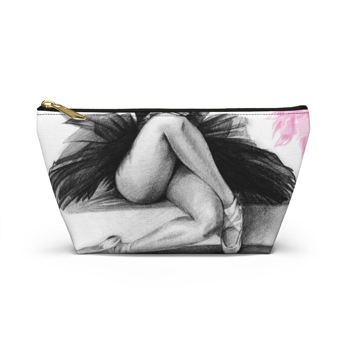 Ballet Cosmetic Pouch w T-bottom, Accessory Pouch, Pink Flowers