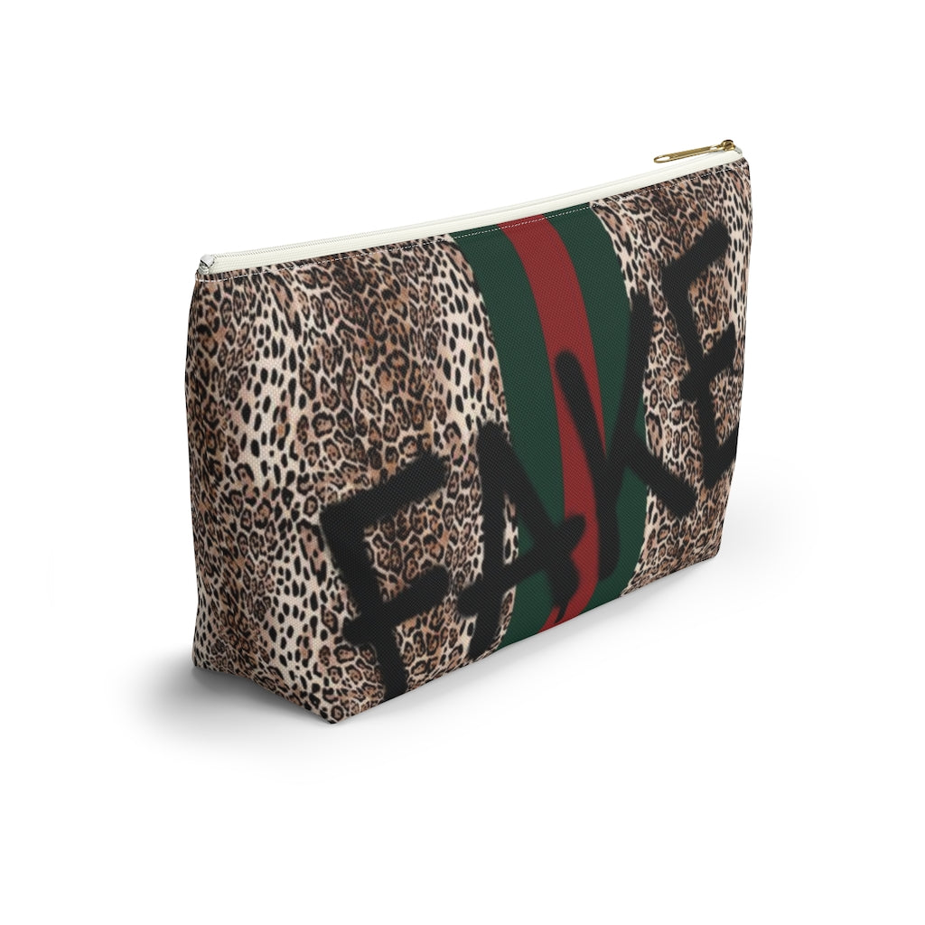 FAKE Fashion Cosmetic Pouch w T-bottom, Accessory Pouch, Leopard Red Green Stripe