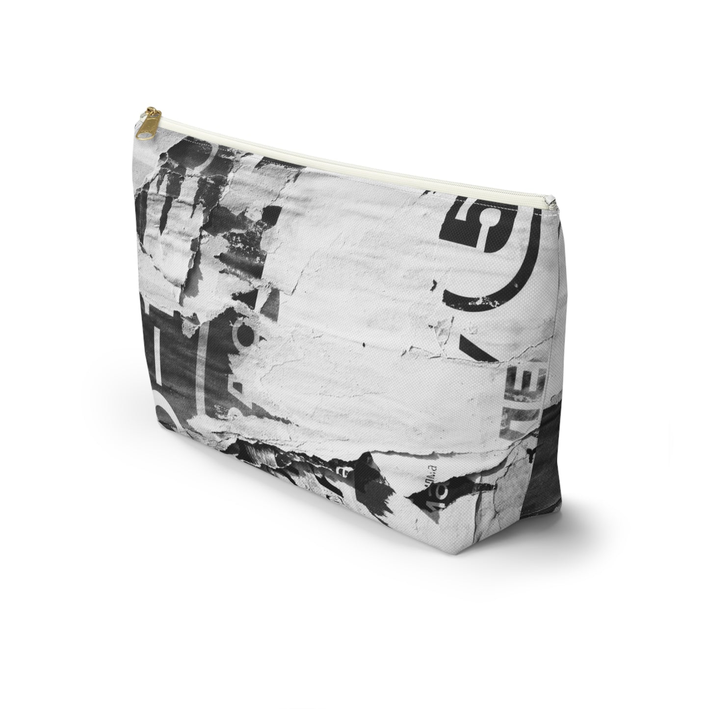 Urban Street Art Cosmetic Pouch w T-bottom, Accessory Pouch - Torn Poster Street Art Makeup Bag - Black and White Five Bag 22