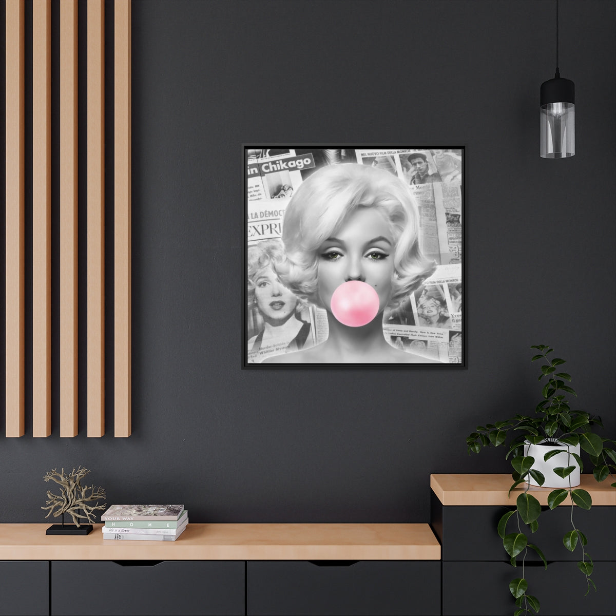 Marilyn Monroe Wall Canvas, Matte Canvas, Black Frame - International News Marilyn Bubblegum